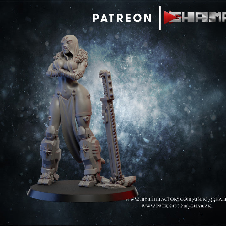 Battle Sisters Red Sister Penitent, Battle Sisters proxy miniature, 28mm heroic scale unpainted resin, view 3
