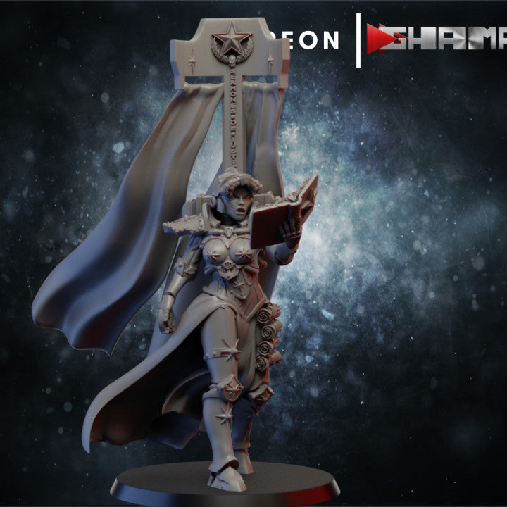 Battle Sisters Red Sisters 3 Icon, Battle Sisters proxy miniature, 28mm heroic scale unpainted resin