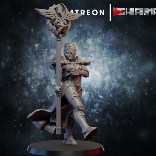 Battle Sisters Red Sisters 3 Standard, Battle Sisters proxy miniature, 28mm heroic scale unpainted resin