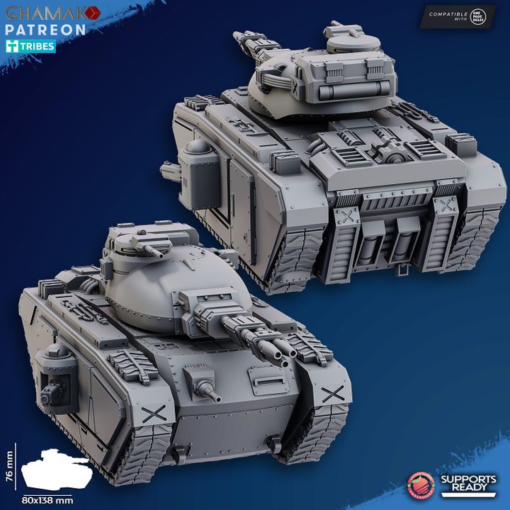 Imperial Army Main Battle Tank (Plasma, Laser, Tesla), Imperial Army proxy miniature, 28mm heroic scale unpainted, view 3