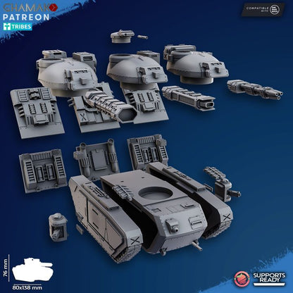 Imperial Army Main Battle Tank (Plasma, Laser, Tesla), Imperial Army proxy miniature, 28mm heroic scale unpainted, view 5