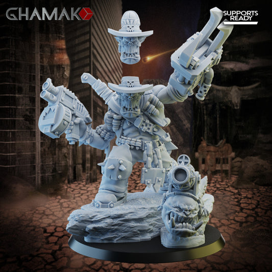 Orks Wild West Orkz Warbozz with Angry Fang and Pet, Orks proxy miniature, 28mm heroic scale unpainted resin