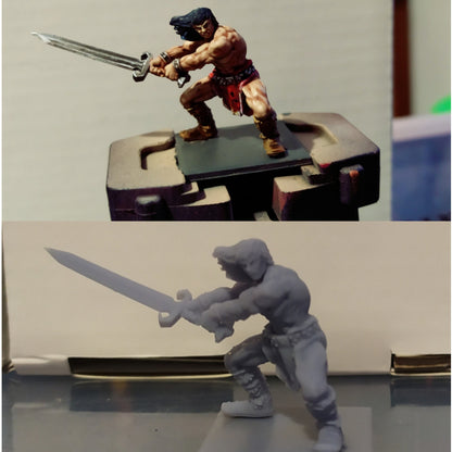 Barbarian, resin miniature, 28mm heroic scale unpainted resin, view 2