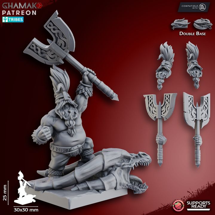 Male Berzerker Dragon Slayer, resin miniature, 28mm heroic scale unpainted resin