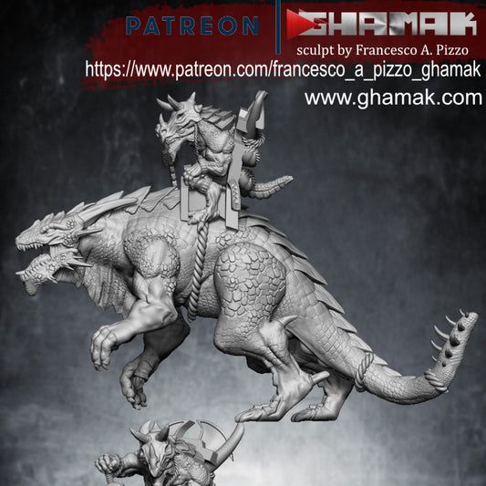 Carnosaur with Rider, resin miniature, 28mm heroic scale unpainted resin