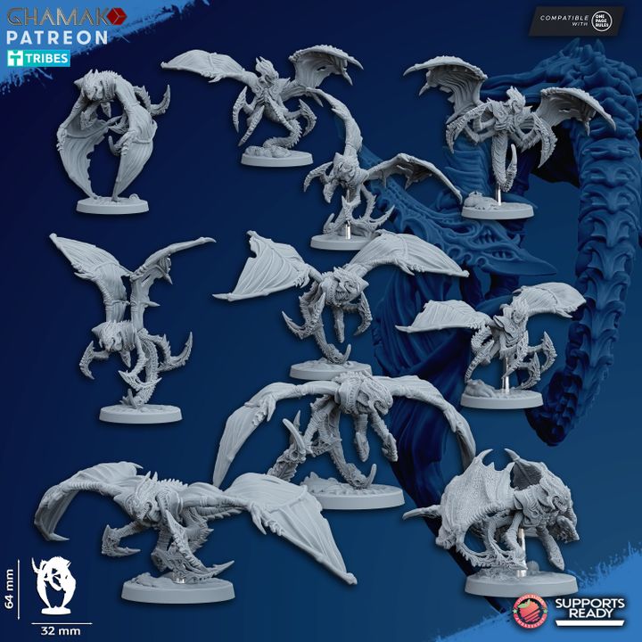 Pterofex (10 Units), Bio Swarm proxy miniature, 28mm heroic scale unpainted resin, view 3