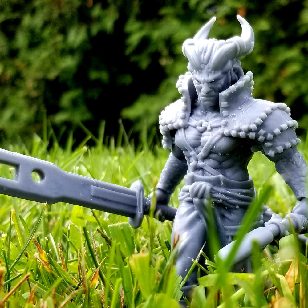 Tiefling Team, resin miniature, 28mm heroic scale unpainted resin, view 2