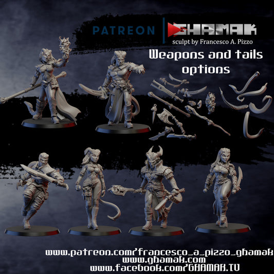Tiefling Team, resin miniature, 28mm heroic scale unpainted resin, view 3