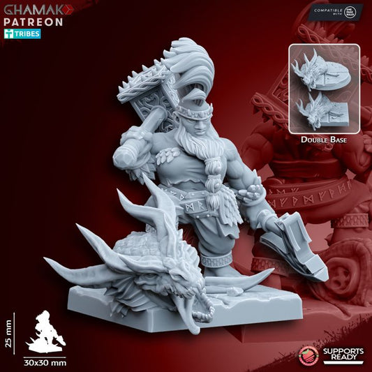Dwarf Berzerker Dragon Slayer, resin miniature, 28mm heroic scale unpainted resin