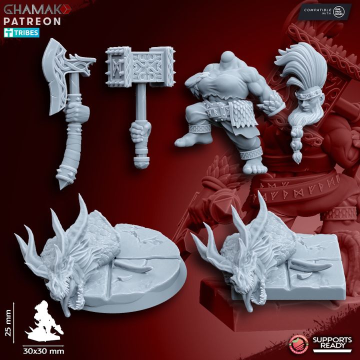 Dwarf Berzerker Dragon Slayer, resin miniature, 28mm heroic scale unpainted resin, view 2