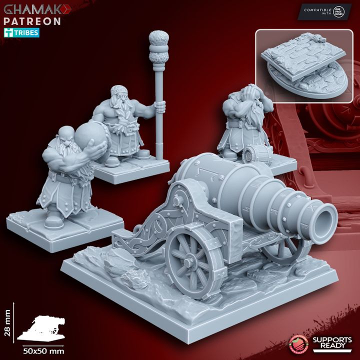Dwarven Cannon (4 Units), resin miniature, 28mm heroic scale unpainted resin, view 3
