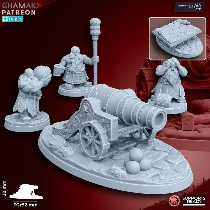 Dwarven Cannon (4 Units), resin miniature, 28mm heroic scale unpainted resin, view 4