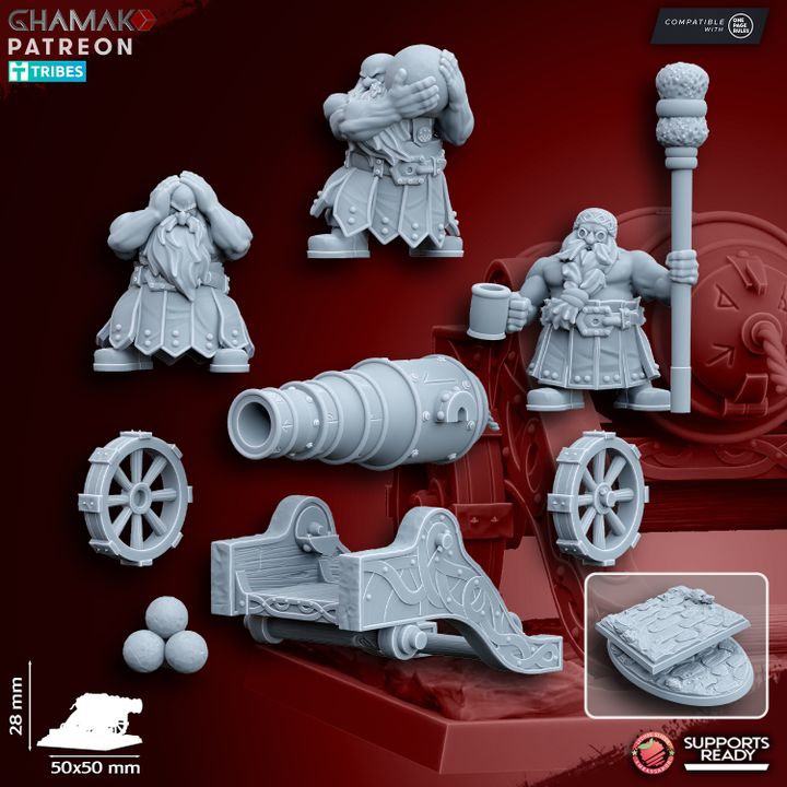 Dwarven Cannon (4 Units), resin miniature, 28mm heroic scale unpainted resin, view 5