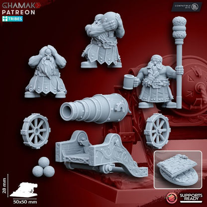 Dwarven Cannon (4 Units), resin miniature, 28mm heroic scale unpainted resin, view 5