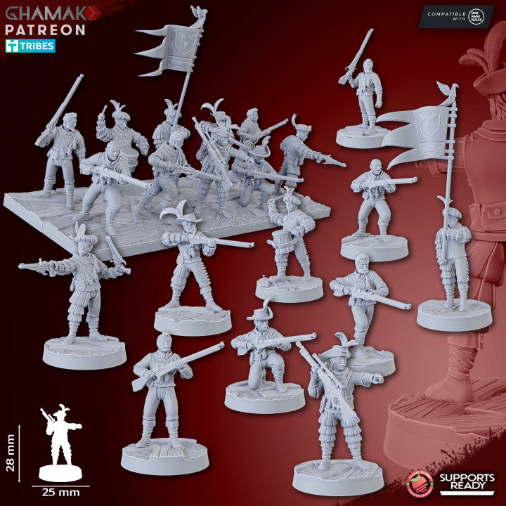 Empire Arquebusiers (10 Units), resin miniature, 28mm heroic scale unpainted resin