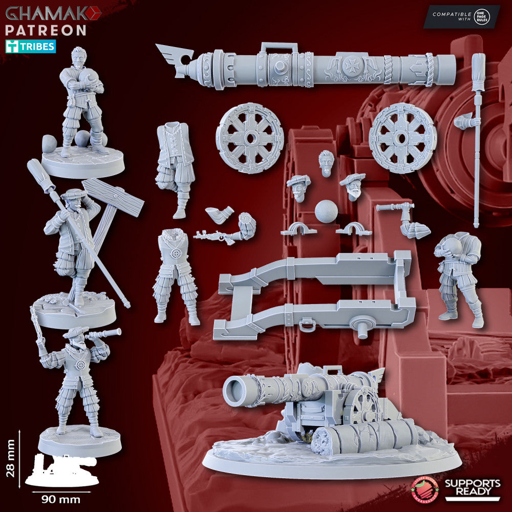 Empire Cannon, resin miniature, 28mm heroic scale unpainted resin, view 2