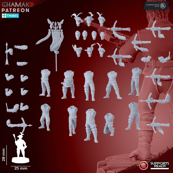 Empire Crossbowmen (10 Units), resin miniature, 28mm heroic scale unpainted resin, view 2