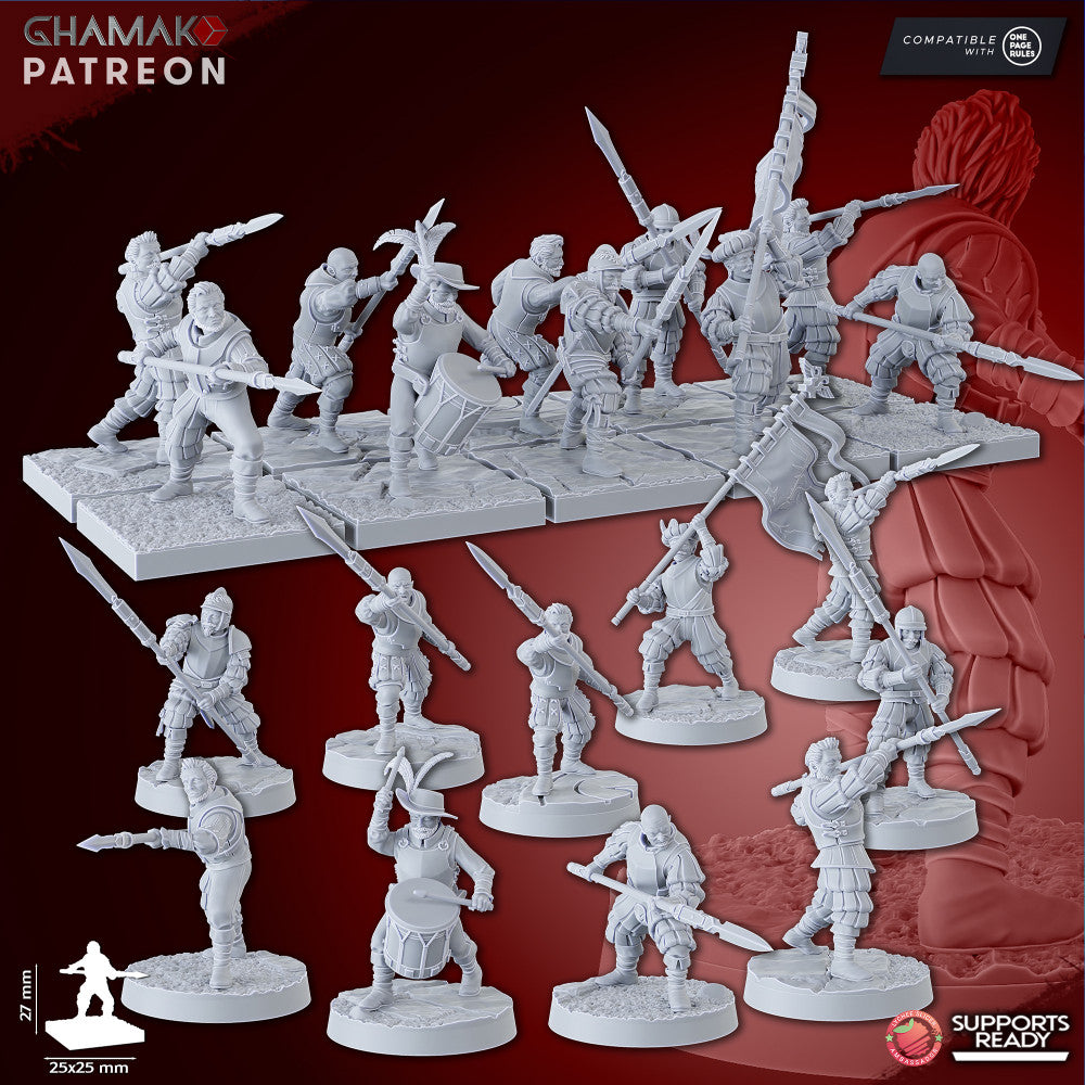 Empire Infantrymen Spearmen (10 Units), resin miniature, 28mm heroic scale unpainted resin, view 3