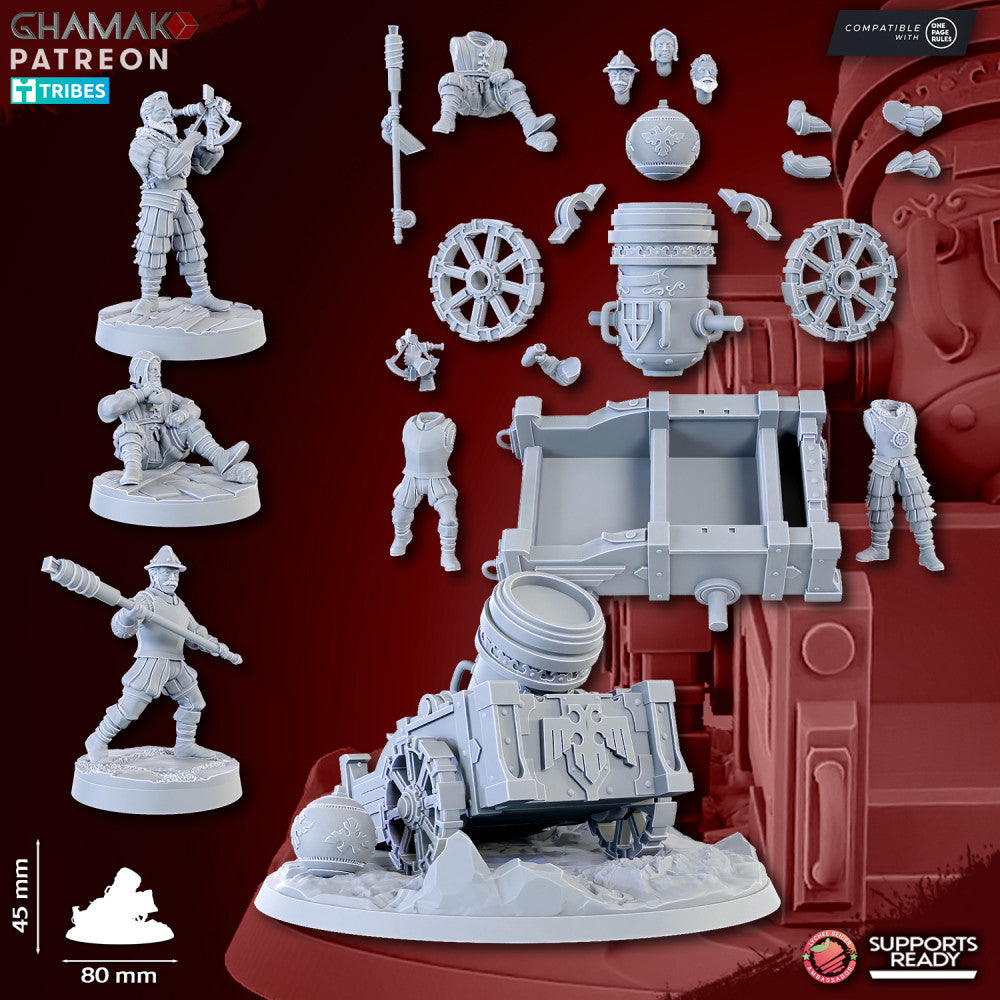 Empire Mortar, resin miniature, 28mm heroic scale unpainted resin, view 3