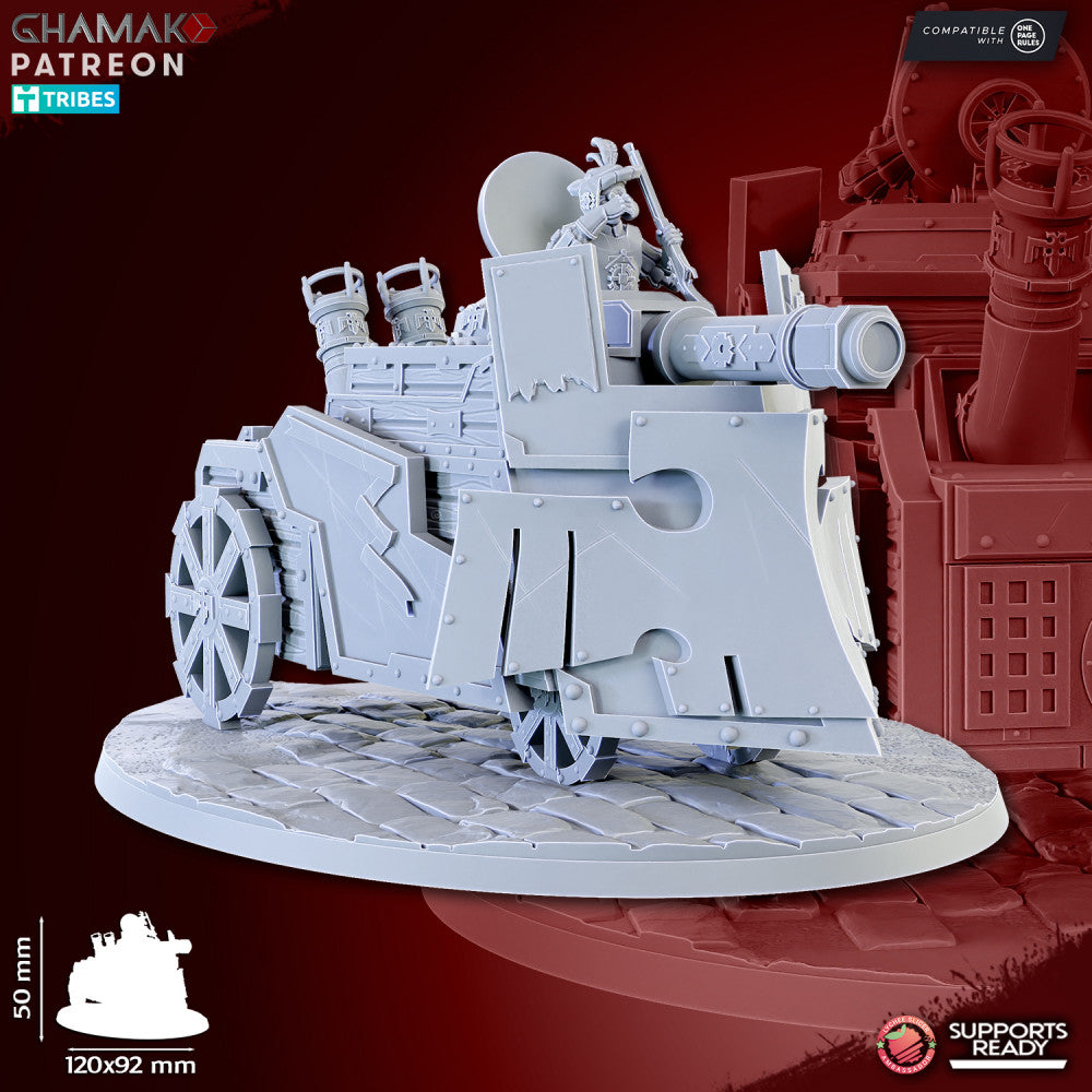 Steam Tank, resin miniature, 28mm heroic scale unpainted resin, view 4