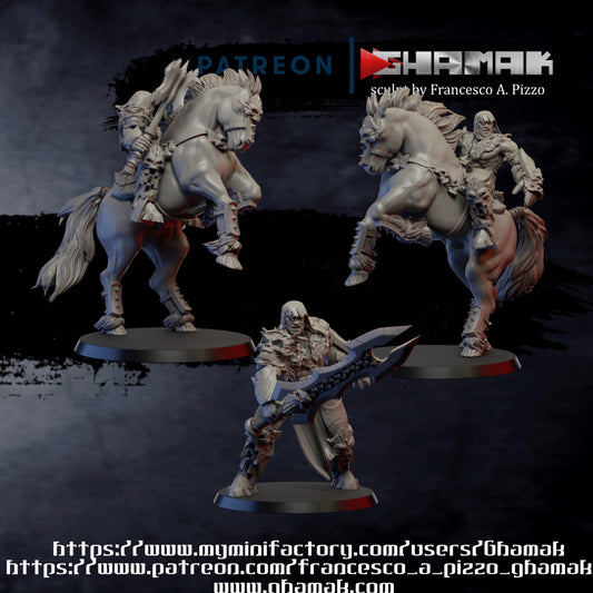 Antipaladin Foot and on Horse, resin miniature, 28mm heroic scale unpainted resin