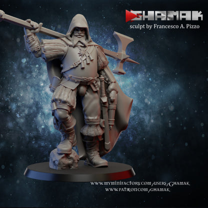Exiled Freeguild Champion, resin miniature, 28mm heroic scale unpainted resin