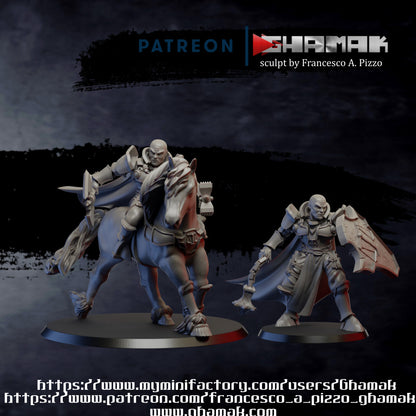 Paladin Foot and Riding Horse, resin miniature, 28mm heroic scale unpainted resin
