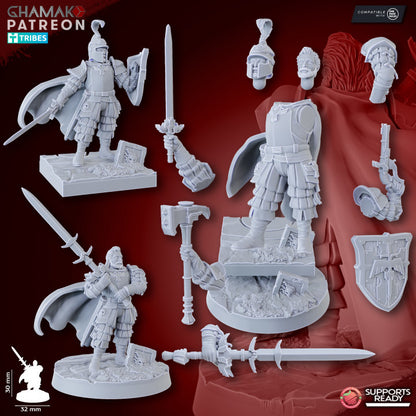 Paladin Foot and Riding Horse, resin miniature, 28mm heroic scale unpainted resin, view 3