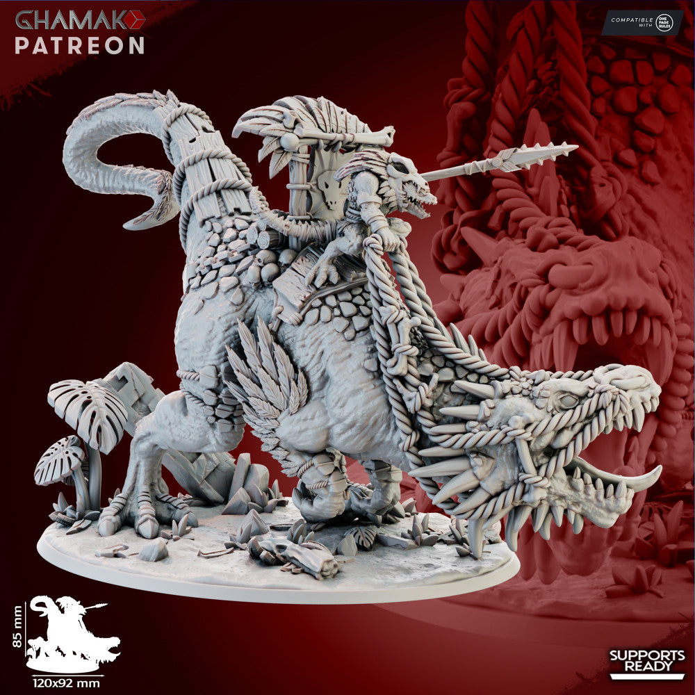 Coldblood on Allosaurus, resin miniature, 28mm heroic scale unpainted resin