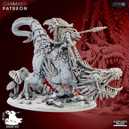 Coldblood on Allosaurus, resin miniature, 28mm heroic scale unpainted resin