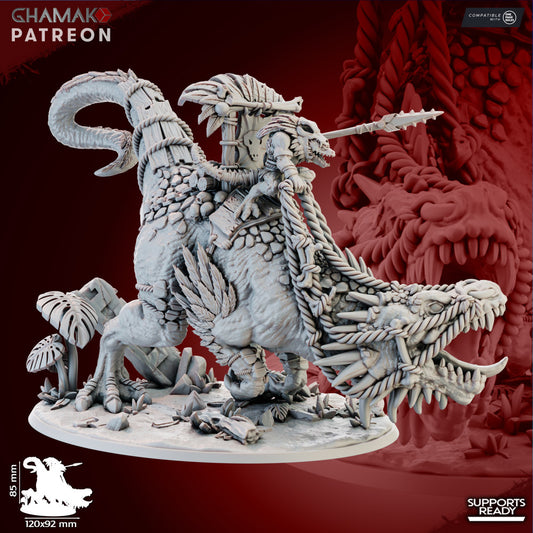 Coldblood on Allosaurus, resin miniature, 28mm heroic scale unpainted resin
