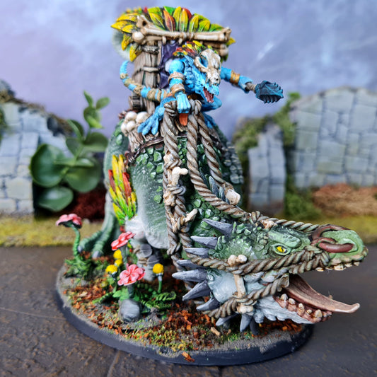 Coldblood on Allosaurus, resin miniature, 28mm heroic scale unpainted resin, view 2