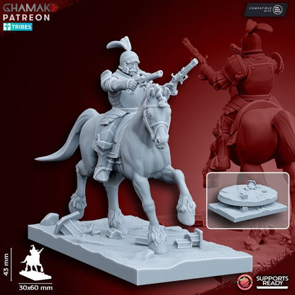 Mounted Pistoliers/Handgunners (5 Units), resin miniature, 28mm heroic scale unpainted resin, view 6