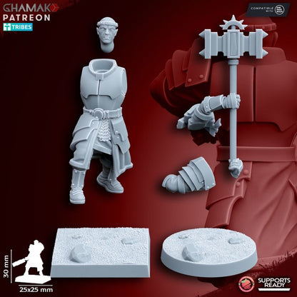 Priest of Grimwald on Foot, resin miniature, 28mm heroic scale unpainted resin, view 2