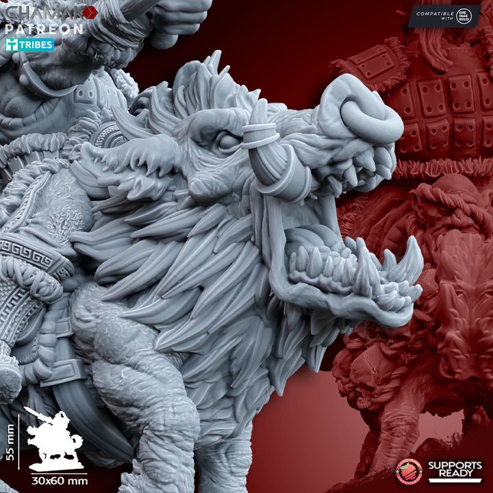 Orc Boss on War Boar, resin miniature, 28mm heroic scale unpainted resin