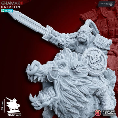Orc Boss on War Boar, resin miniature, 28mm heroic scale unpainted resin, view 5