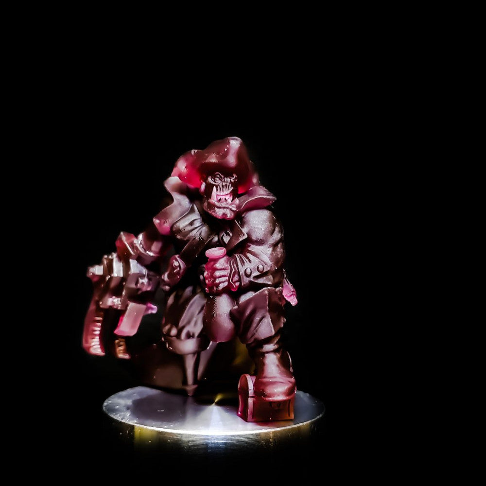 Orc Pirate, resin miniature, 28mm heroic scale unpainted resin, view 2