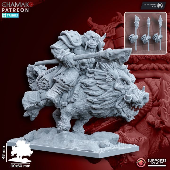 Orcs on Wildboars (5 Units), resin miniature, 28mm heroic scale unpainted resin, view 2