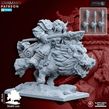 Orcs on Wildboars (5 Units), resin miniature, 28mm heroic scale unpainted resin, view 2