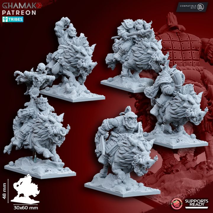 Orcs on Wildboars (5 Units), resin miniature, 28mm heroic scale unpainted resin, view 3