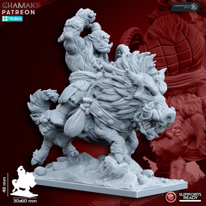 Orcs on Wildboars (5 Units), resin miniature, 28mm heroic scale unpainted resin, view 4