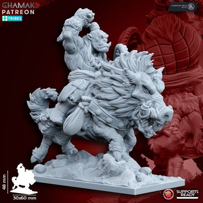 Orcs on Wildboars (5 Units), resin miniature, 28mm heroic scale unpainted resin, view 4