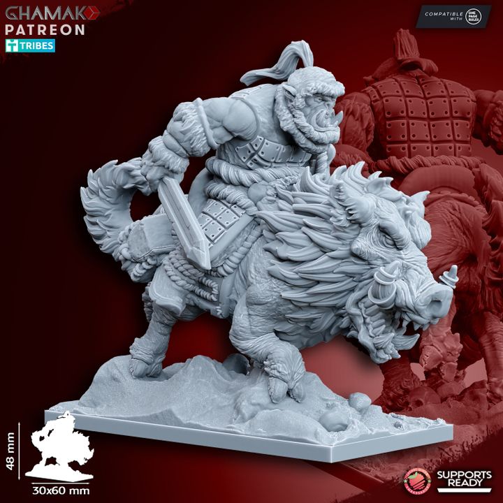 Orcs on Wildboars (5 Units), resin miniature, 28mm heroic scale unpainted resin, view 5