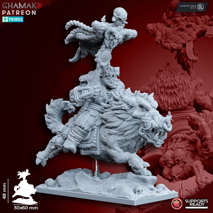 Orcs on Wildboars (5 Units), resin miniature, 28mm heroic scale unpainted resin, view 6