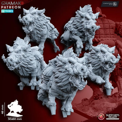 Orcs on Wildboars (5 Units), resin miniature, 28mm heroic scale unpainted resin, view 7