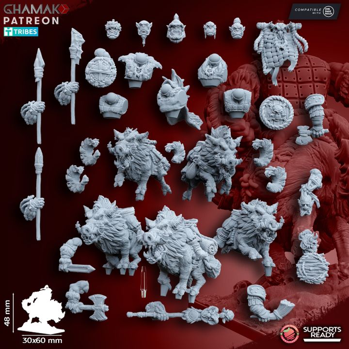 Orcs on Wildboars (5 Units), resin miniature, 28mm heroic scale unpainted resin, view 8