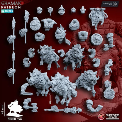 Orcs on Wildboars (5 Units), resin miniature, 28mm heroic scale unpainted resin, view 8