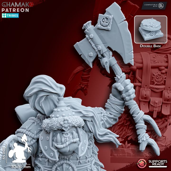 Urrok Chieftain, resin miniature, 28mm heroic scale unpainted resin, view 2