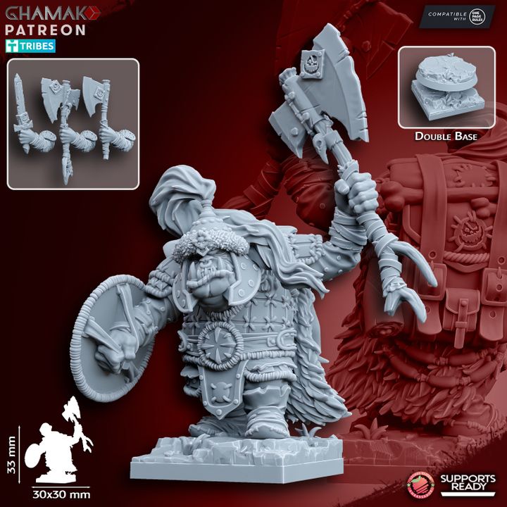 Urrok Chieftain, resin miniature, 28mm heroic scale unpainted resin, view 3