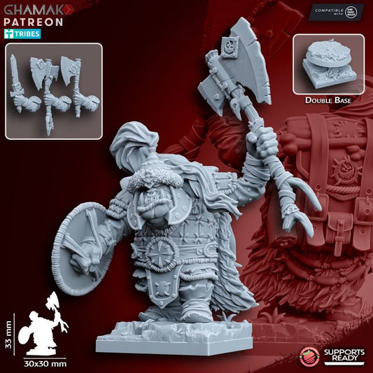 Urrok Chieftain, resin miniature, 28mm heroic scale unpainted resin, view 3